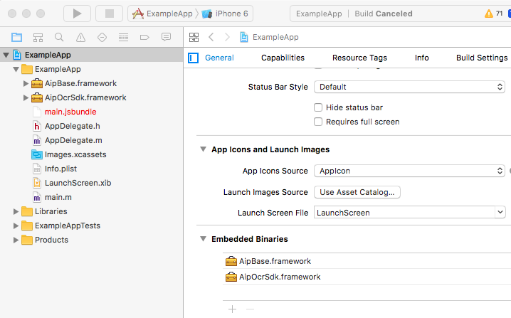 加入AipOcrSdk.framework 和 AipBase.framework